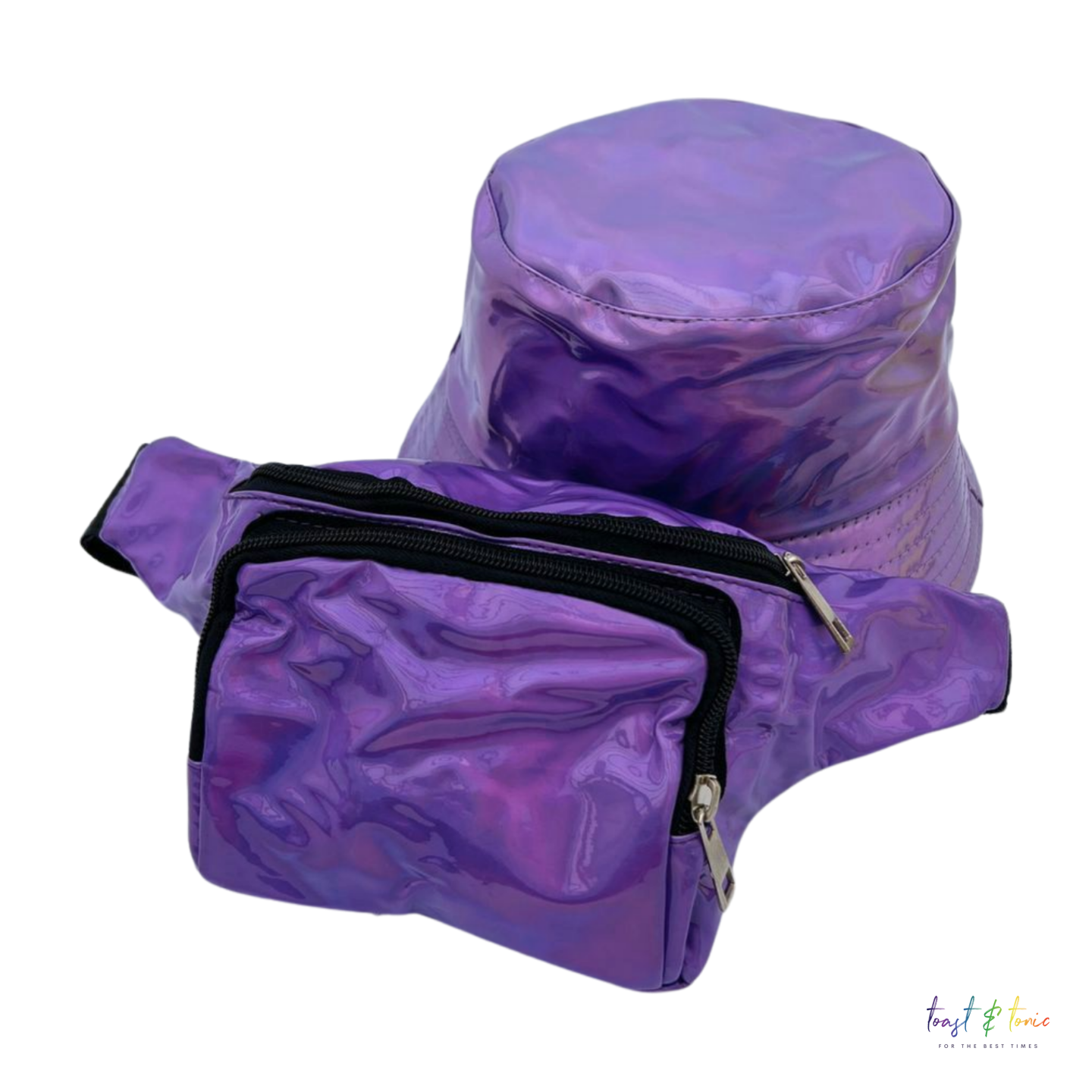 Purple Holographic Bum Bag and Bucket Hat