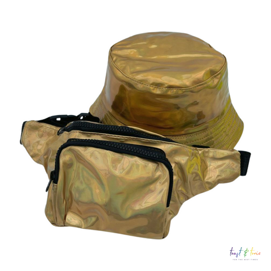 Gold Holographic Bum Bag and Bucket Hat
