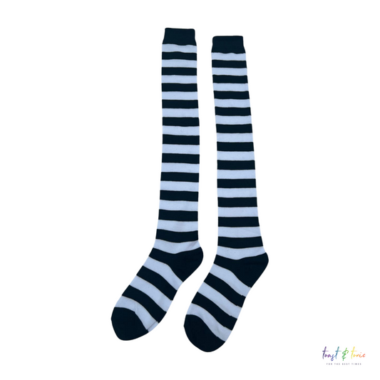 Stripy Black & White Welly Socks