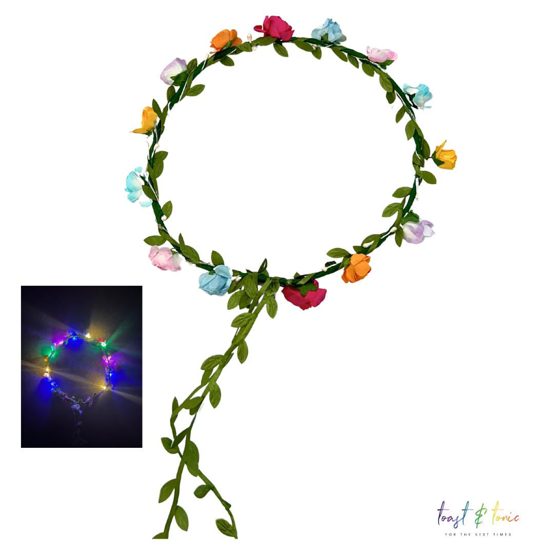 Flower Hair Garland LED, Light Up Flower Head Garland With Green Trail