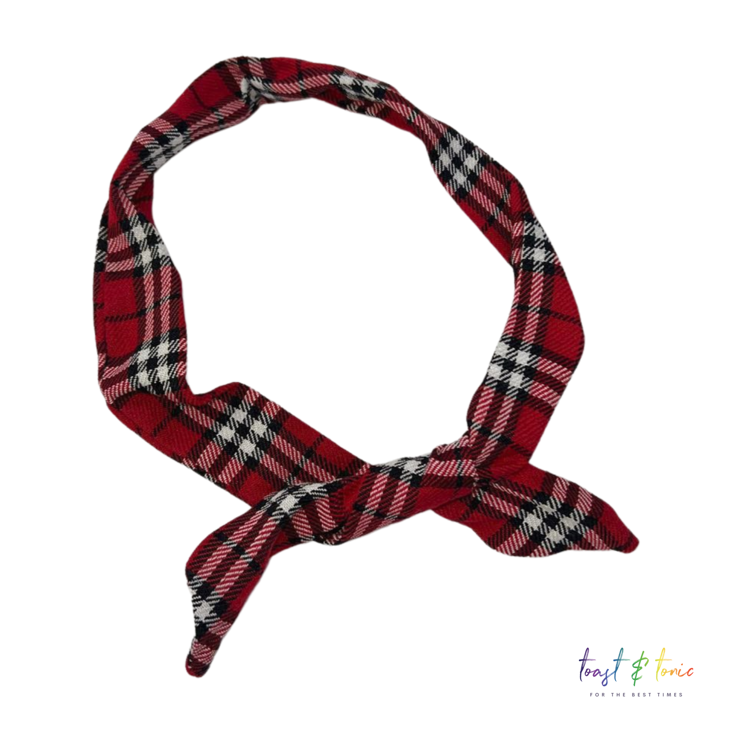 Wired Headbands with red tartan made from cotton with wire inside to worn as a wire hair tie or wired headband from toast and tonic