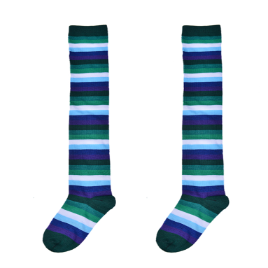 welly socks, green, striped, blue