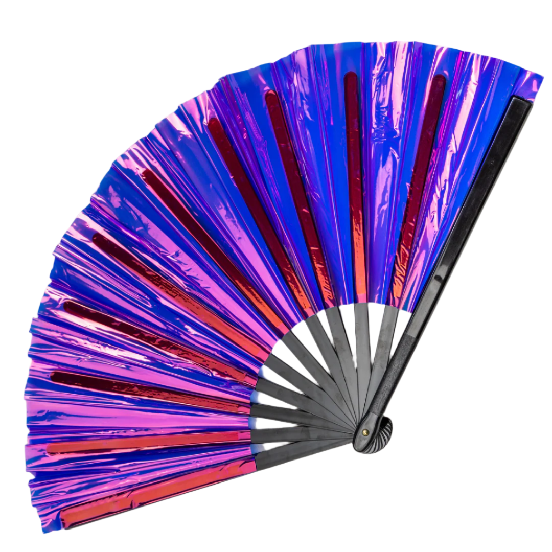 purple holographic festival fan