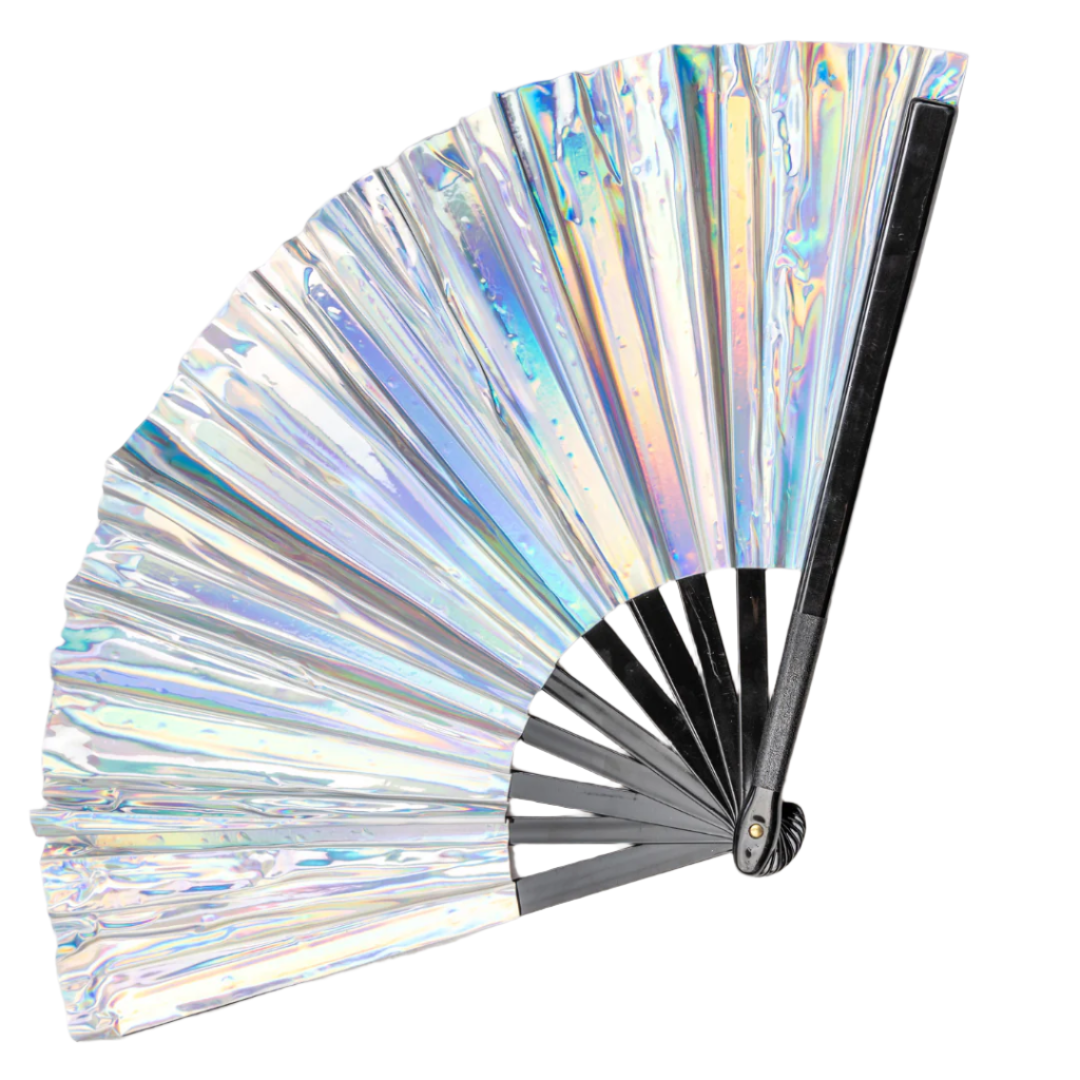 silver holographic festival fan