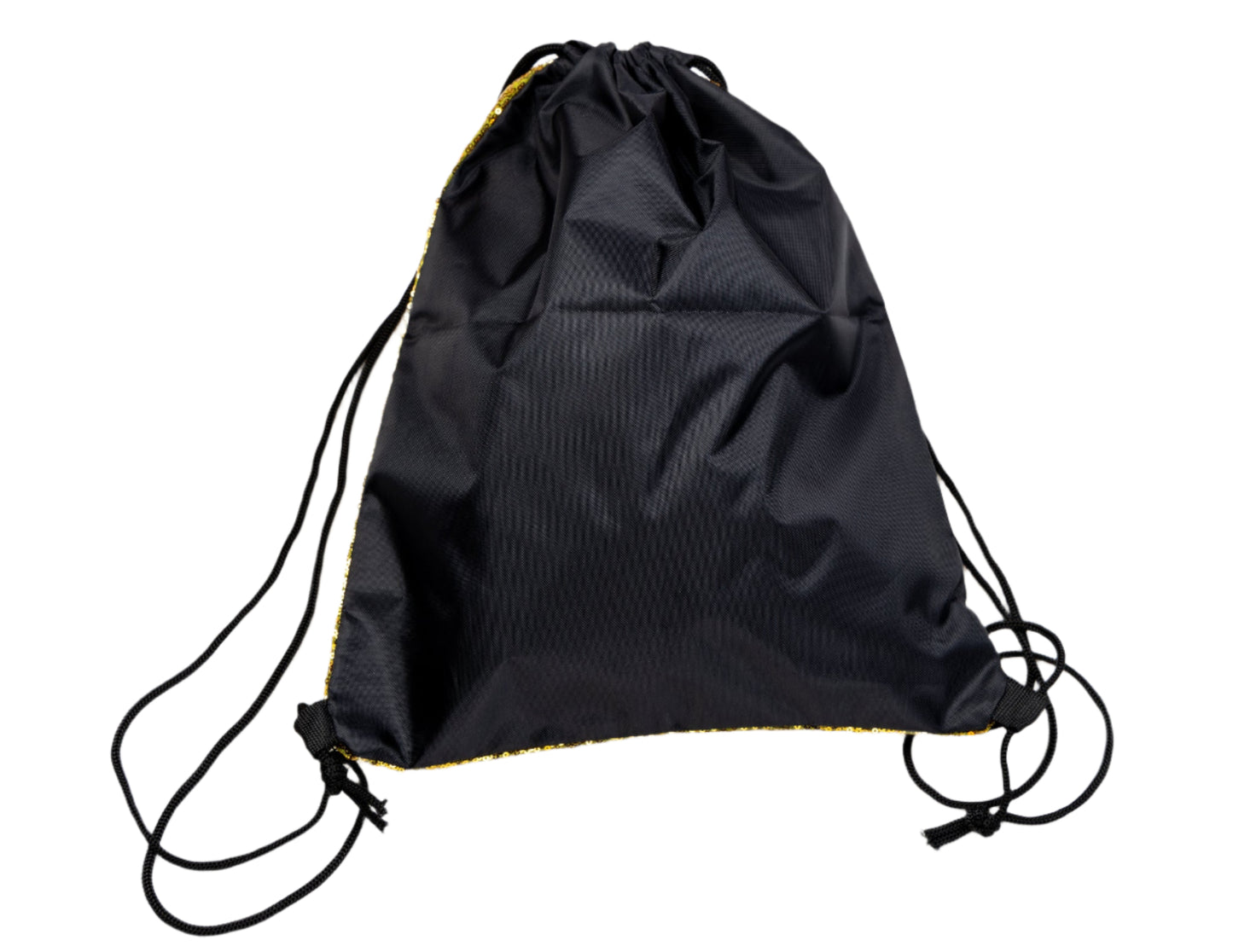 Gold Sequin drawstring bag makes a great festival bag, doubles as backpack rear view