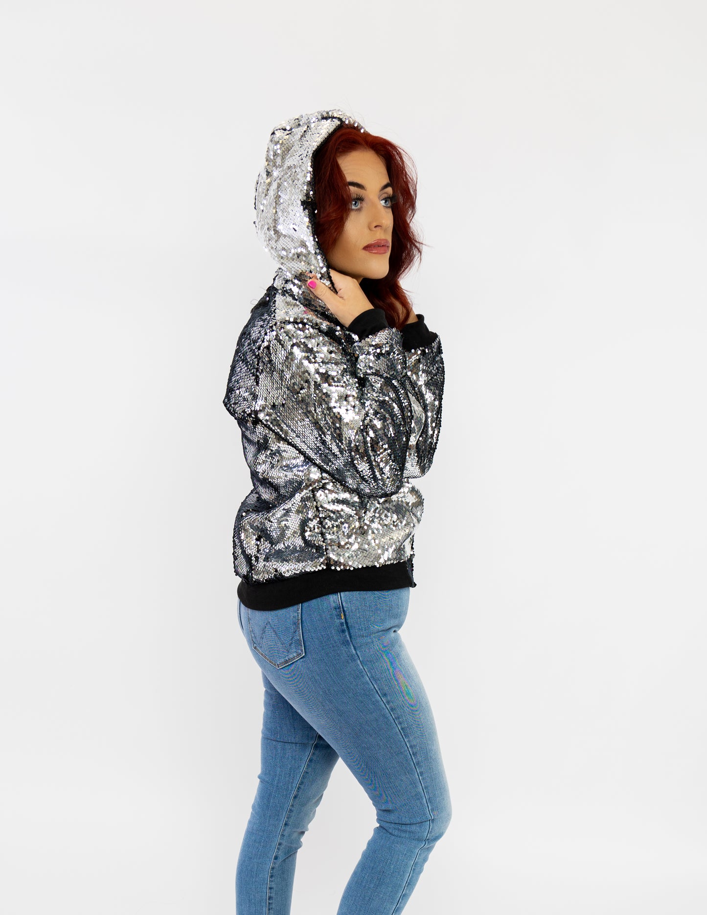 Silver sequin bomber jacket