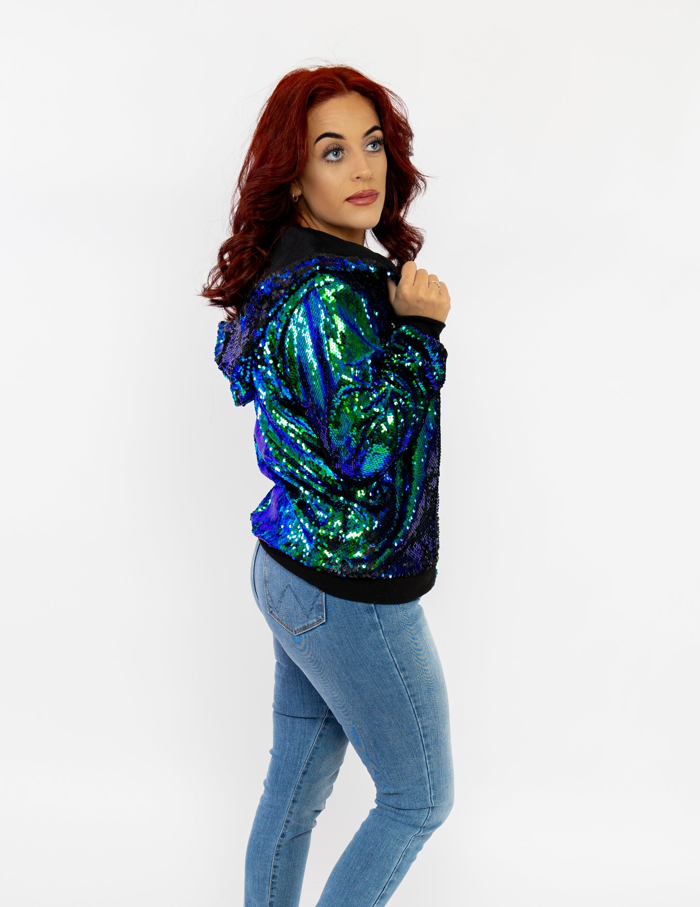 Green sequin bomber jacket