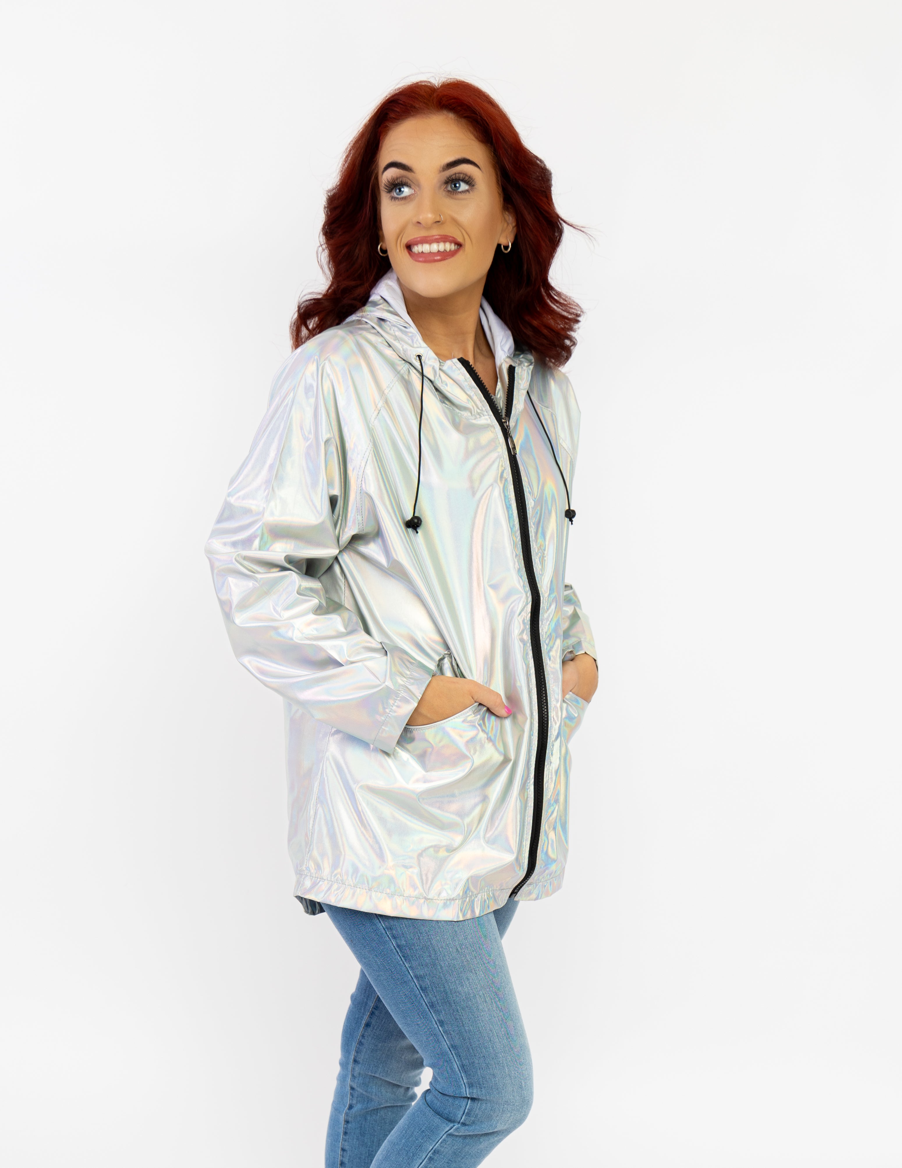 Silver Holographic Rain Coat