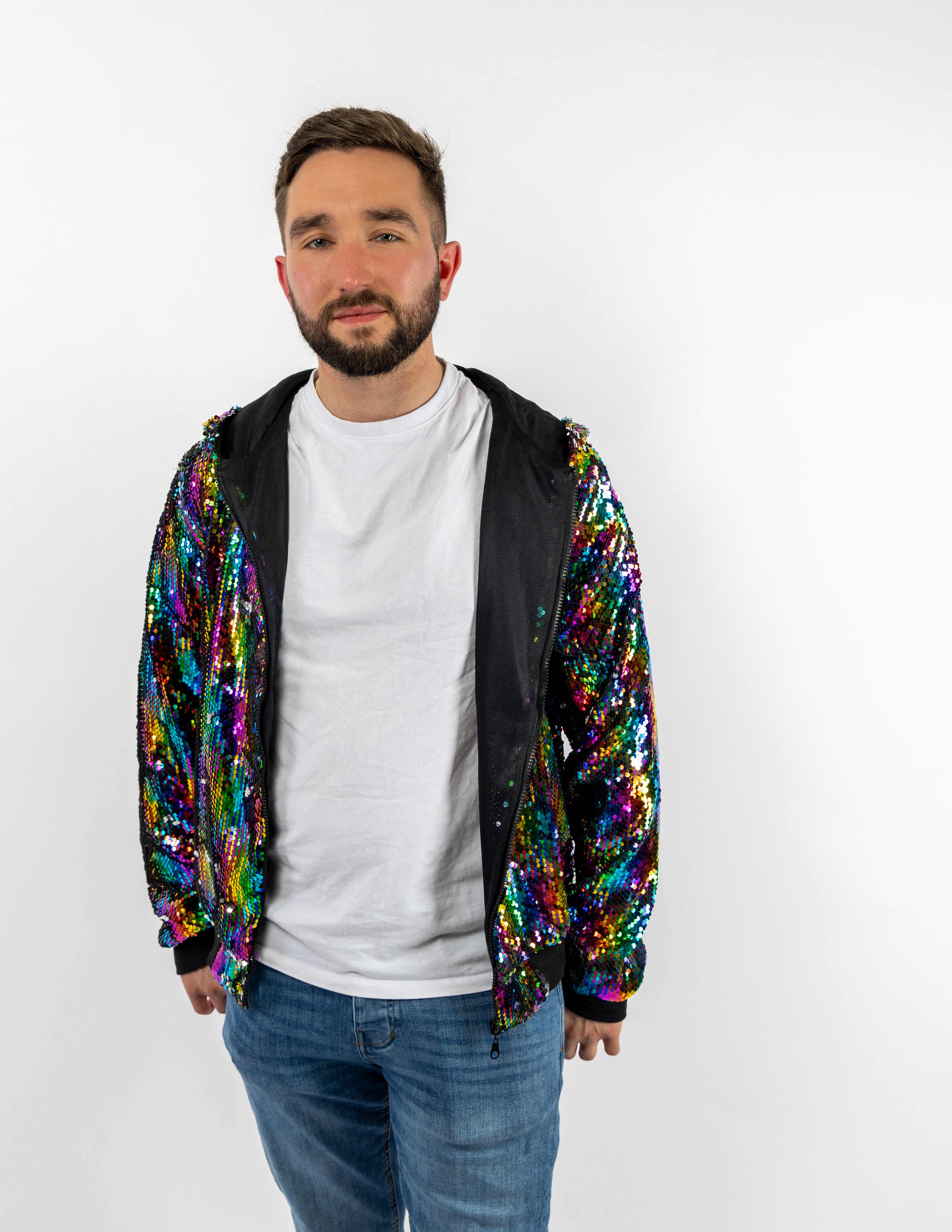 Rainbow Sequin Bomber Jacket