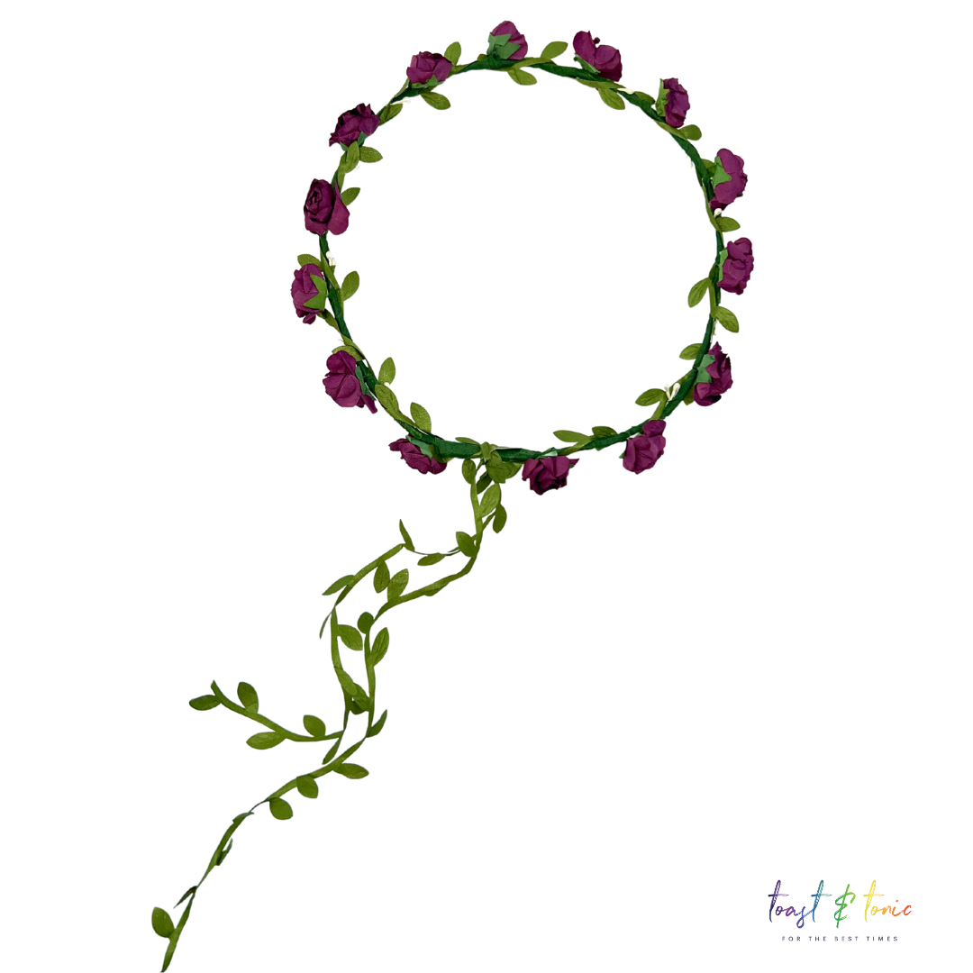 Flower Hair Garland, Purple Flower Head Garland With Green Trail