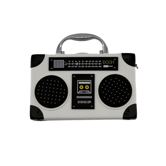 radio bag white clutch bag festival bag