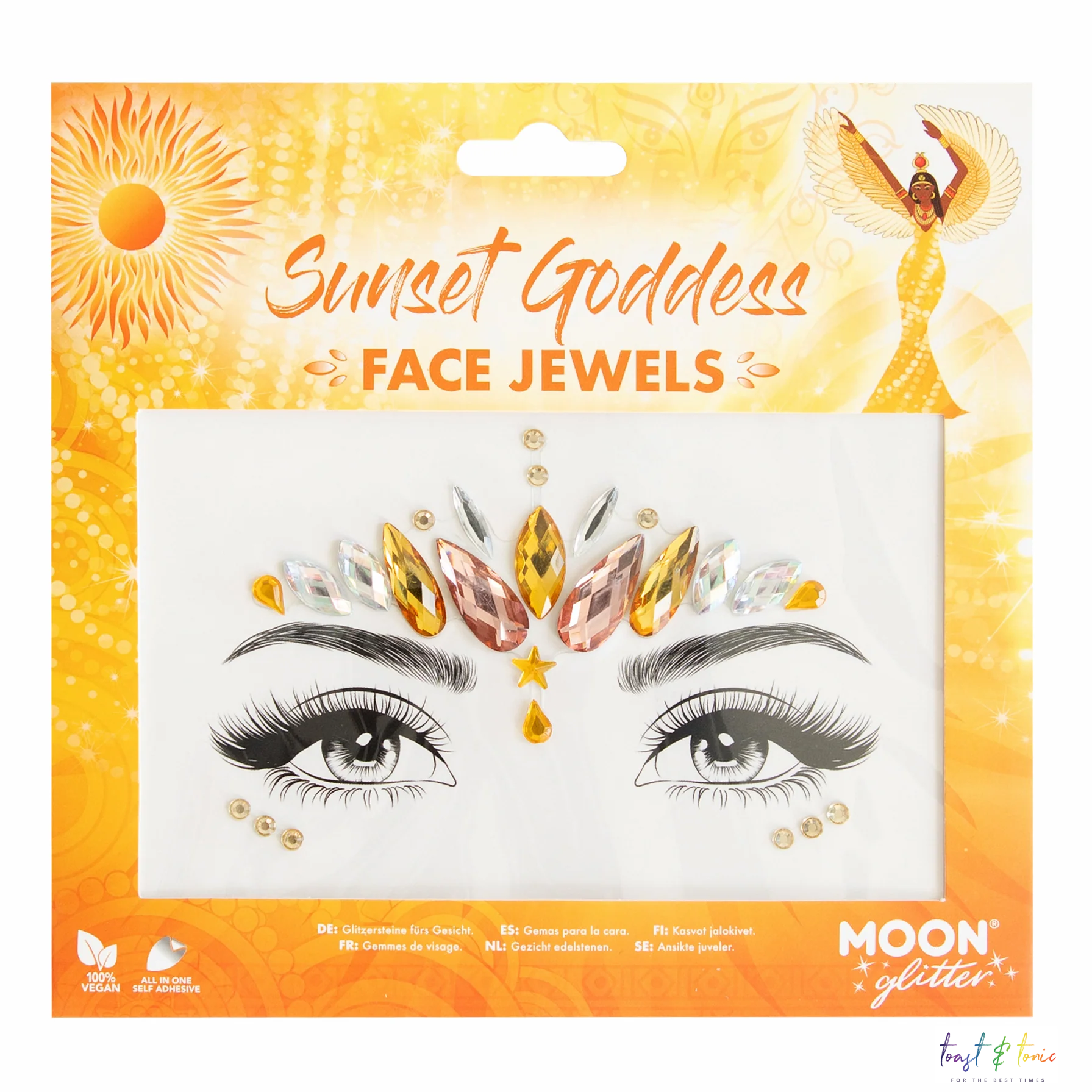 Face Jewels, Face Gems, Sunset Goddess, Gold, Pink, Orange and Clear, Moon Glitter